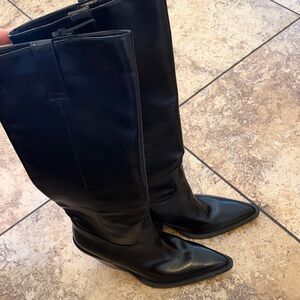 Zara Black Knee-High Pointed-Toe Heeled Boots